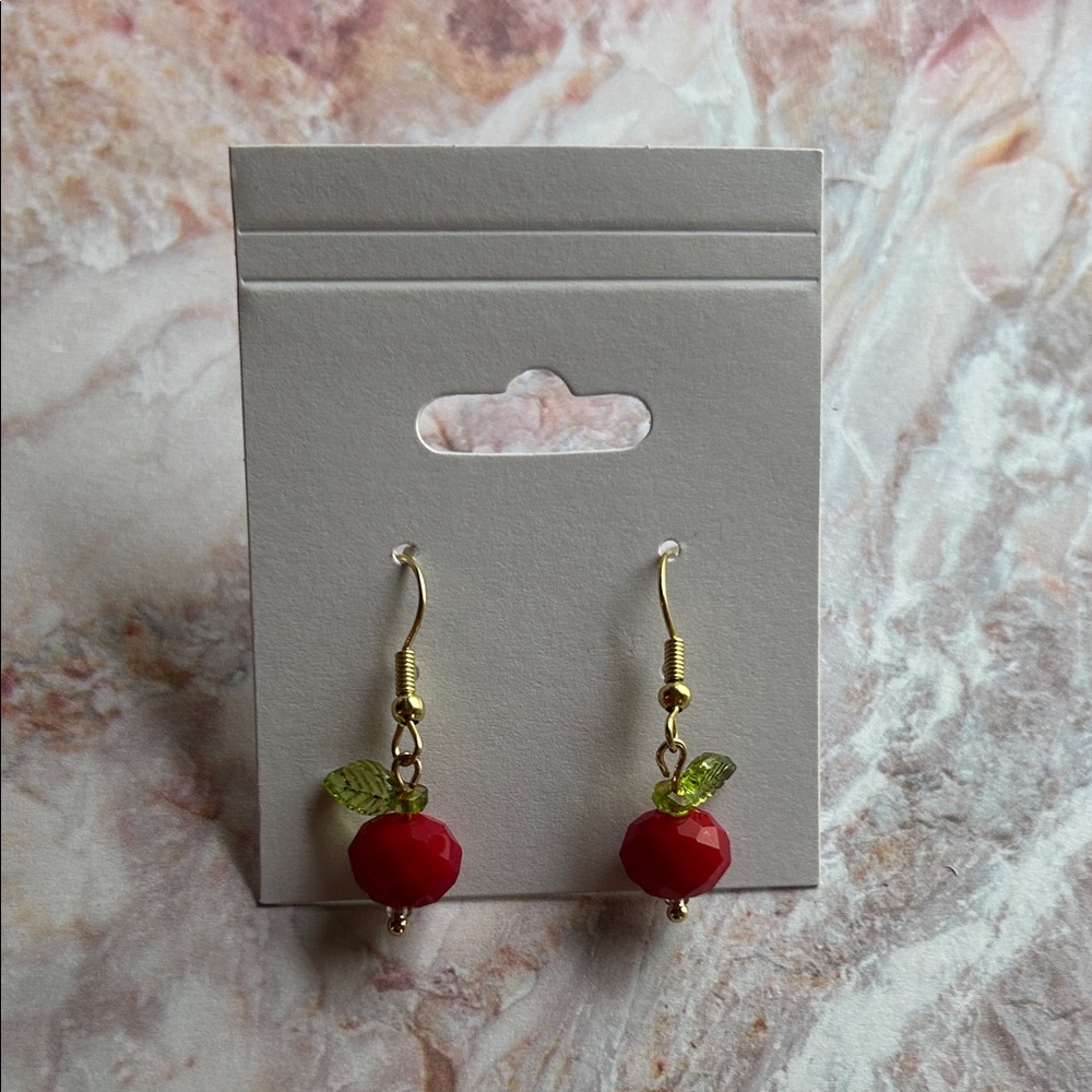 Elegant Gold and Red Apple Earrings